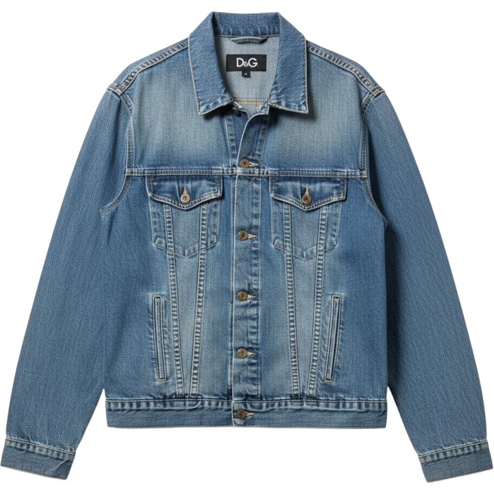 D&G Dolce & Gabbana Vintage Denim Trucker Jacket Blue Medium Wash Mens XL Italy